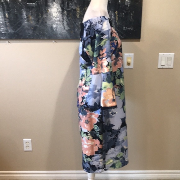 Danny and Nicole Floral Lace Trim Bell Sleeves Off Shoulder Sheath Dress-14 - Picture 8 of 14